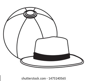 Summer hat and beach ball cartoon ,vector illustration graphic design.