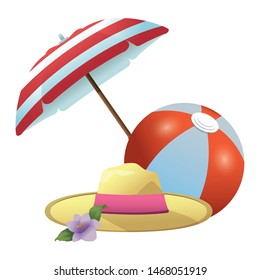 Summer hat and beach ball under umbrella ,vector illustration graphic design.