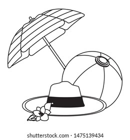 Summer hat and beach ball under umbrella ,vector illustration graphic design.