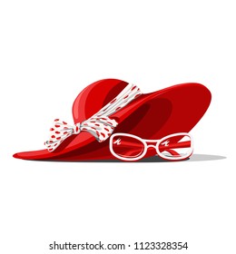 Summer hat with a bow and glasses. Elegant retro style. Vector illustration.