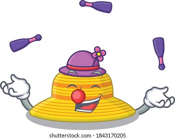 A summer hat cartoon design style succeed playing juggling