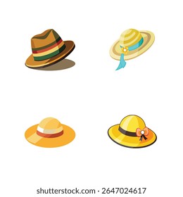 Summer Hat Collection – Fedora and Wide-Brimmed Hats with Colorful Ribbons and Floral Accents