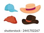 Summer hat collection vector. Cap, panama hat for women, men, sun protection.