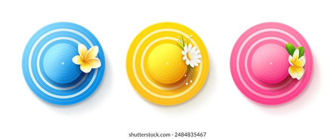 Sombrero de verano colorido, Hay colecciones de diseño decoradas con flores, aislado sobre fondo blanco diseño, Eps 10 Ilustración vectorial
