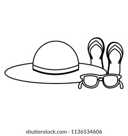 summer hat with flip flops and sunglasses