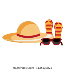 summer hat with flip flops and sunglasses