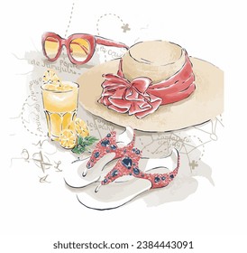 
SUMMER HAT, GLASSES AND SANDALS