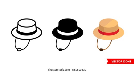 Summer hat icon of 3 types: color, black and white, outline. Isolated vector sign symbol.