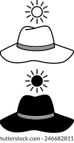 Summer Hat icons. Black and White Beachwear Vector Icons. Summer Accessory