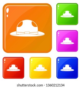 Summer hat icons set collection vector 6 color isolated on white background
