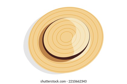 Summer hat illustration. Isolated on a white background flat vector. Summer accessory top view. Straw havana, panama hat.