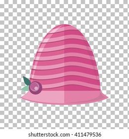 Summer hat isolated on transparent background. Fashionable red Panama hat with red ribbon for protection from sun and rain weather conditions. Garment for wearing on the head. Vector illustration