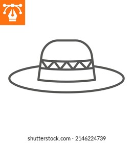 Summer hat line icon, outline style icon for web site or mobile app, summer and clothing , hat vector icon, simple vector illustration, vector graphics with editable strokes.