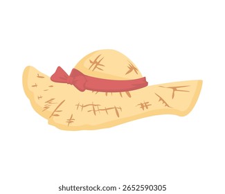 Summer hat made of straw with red ribbon vector illustration