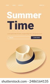 Summer hat on peach background minimalist design summer theme website layout