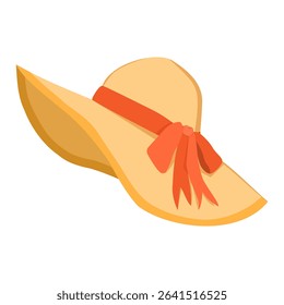 Summer hat on a white background. Straw hat with a red bow tied.