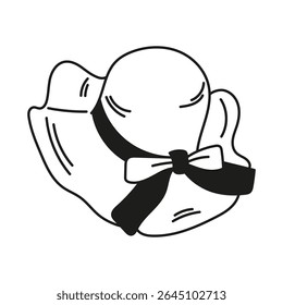 Summer hat for recreation vector icon. Line art. Flat illustration. Hand drawn. Silhouette of a hat on a white background. Good for travel, sea, vacation. Isolated