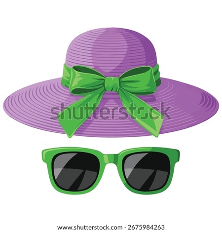 Summer hat and shades set isolated vector illustration on white background