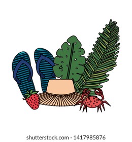 summer hat straw with palms and flip flops