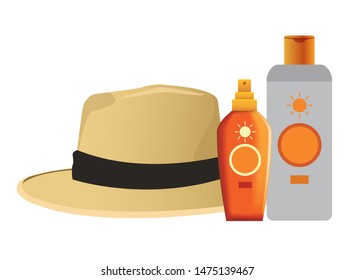 Summer hat and sun bronzer bottles ,vector illustration graphic design.