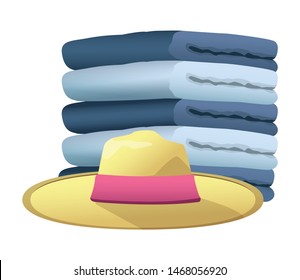 Summer hat and and towels piled up ,vector illustration graphic design.
