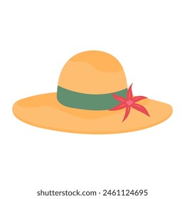 Summer hat with tropical flower. Vector illustration isolated on white background.