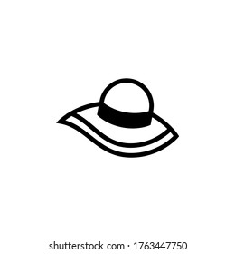 Summer hat vector icon in black flat glyph, filled style isolated on white background