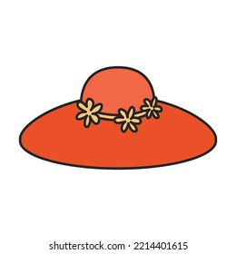 Icono vector de sombrero de verano.Icono vector de color aislado en sombrero de verano de fondo blanco.