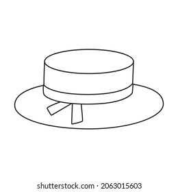 Icono de contorno vectorial de sombrero de verano. Ilustración vectorial de la tapa de sol sobre fondo blanco. Icono de ilustración de esquema aislado del sombrero de verano .