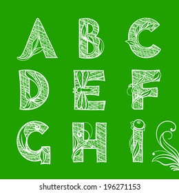 Summer Hatching Font with Curls and Decorative Elements, part 1