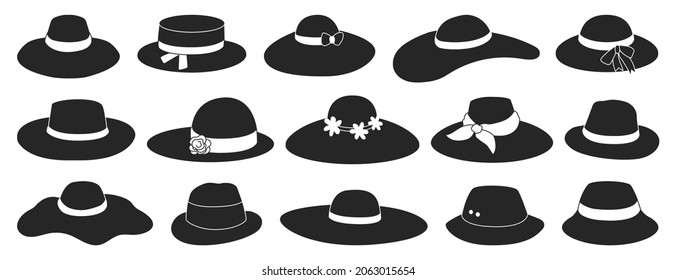 Sombreros de verano aislado icono de conjunto negro. Ilustración vectorial de la tapa de sol sobre fondo blanco. Icono de juego negro vectorial sombreros de verano.