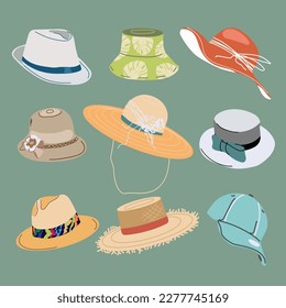 Summer hats men's and women's vector set