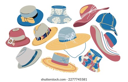 Summer hats men's and women's vector set