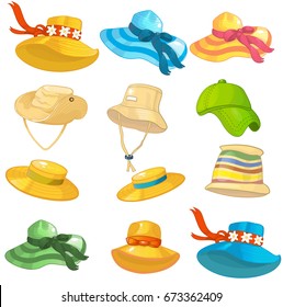 Summer hats men's and women's vector set