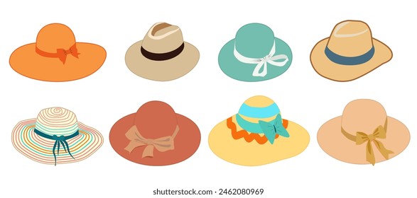 Summer hats set isolated on white background. Hats in flat stile for male and female Vector illustration EPS 10