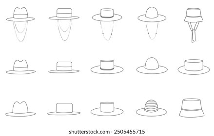 Summer hats set, vector icon. Hats with chains. Trend 2024