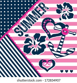 summer hawaii flower striped background vector illustration