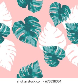 Summer Hawaiian Exotic Leafs  Floral Tropical Seamless Pattern .Graphic Fashion Decor can be used for Party , Birthday  or  wedding Cards , Wallpapers