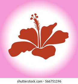 Summer hawaiian icon with isolated tropical flower. Single orange and pink hibiscus flower. Vector illustration.