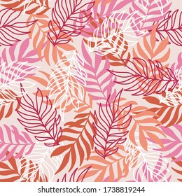 Patrón fluido de verano con ilustraciones vectoriales de plantas tropicales exóticas