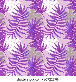 Summer hawaiian seamless pattern with exotic tropical plants