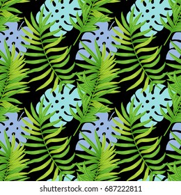 Summer hawaiian seamless pattern with exotic tropical plants
