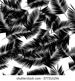 Summer hawaiian seamless pattern with palm tree branches isolated on white background, with splashes vector illustration