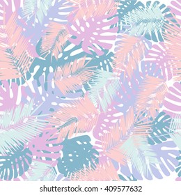 Summer hawaiian seamless pattern with palm tree branches, vector illustration