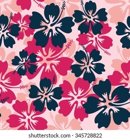 Summer  hawaiian seamless pattern with tropical plants, vector illustration
