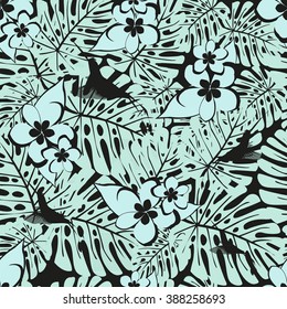 Summer  hawaiian seamless pattern with tropical plants, vector illustration