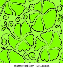 Summer hawaiian seamless pattern with tropical plants and green hibiscus flowers. Seamless Vector illustration.