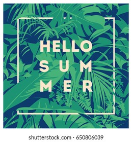 Summer Hawaiian tropical poster with, palm leaves.