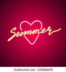 Summer heart love neon sign. Neon sign, bright signboard, light banner