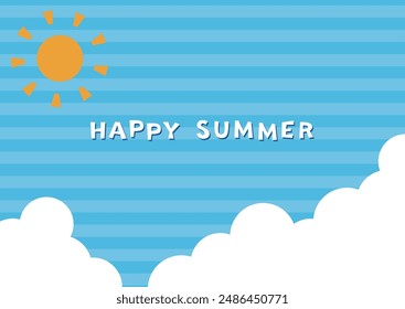 Summer heat card with sun, clouds and striped sky